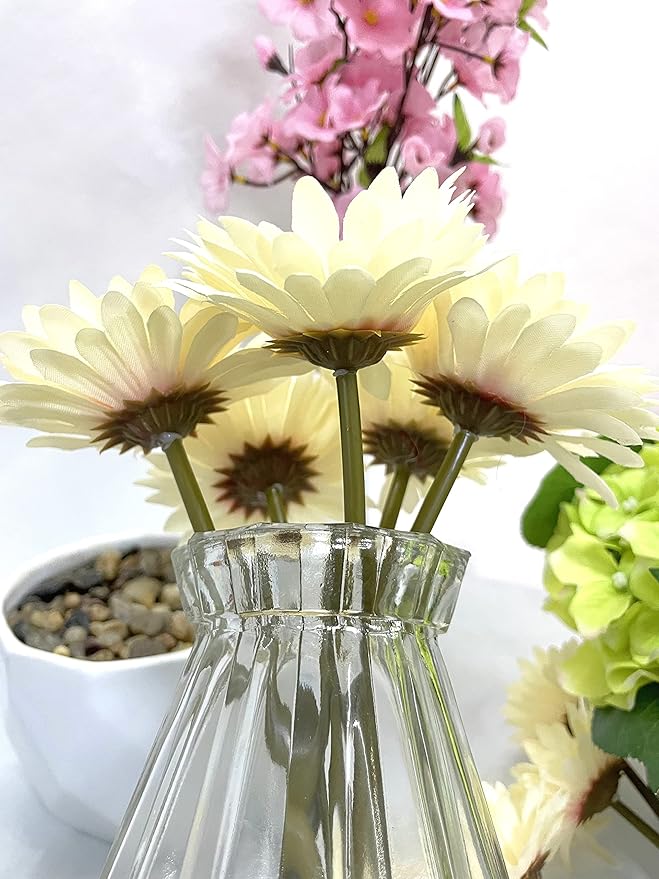10PCS Artificial Gerbera Daisy Silk Flowers Faux Flower for Party Home Kitchen Garden Wedding Decor (Cream White)