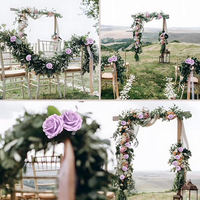 100PCS Light Purple Artificial Flowers Roses Real Looking Foam Fake Roses with Leaves for DIY Wedding Bouquets Bridal Shower Party Decorations (Lilac, 100)