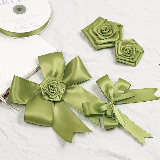 Moss Green Satin Ribbon, Double Faced 7/8 Inch X 50 Yards Moss Green Ribbon, Premium Satin Ribbon for Gift Wrapping, Crafts, Hair Bow Making, Sewing, Flower Bouquet, Wedding Party Decor