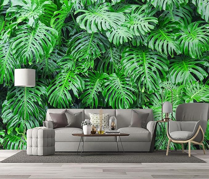 Tropical Botanical 3D Wallpaper Bedroom Green Leaf Plant Monstera murals Aesthetic Room Decor Living Room tv Background Large Wall Mural - 183"x120" Not Peel and Stick
