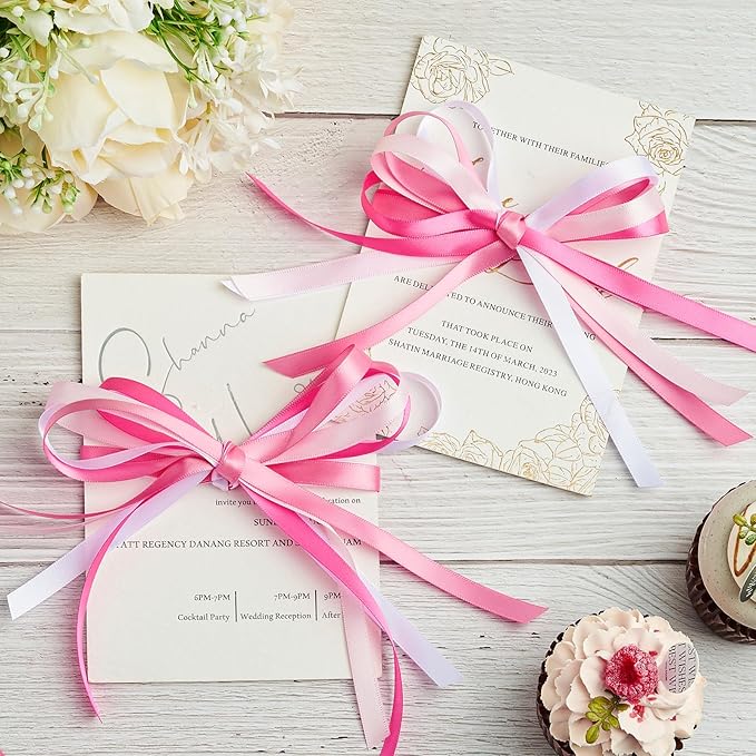3/8 Inch Pink Satin Ribbon, 4 Rolls Total 40 Yards, Double Faced Mixed Pink Thin Ribbon for Gift Wrapping, Flower Bouquets, Crafts, Wedding Christmas Decorations