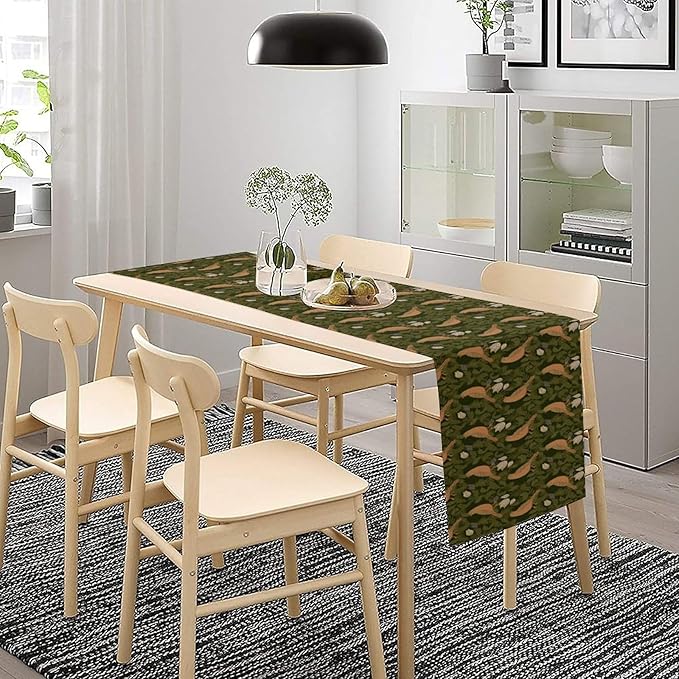William Morris Table Runner, Vintage Green Botanical Plant Birds Retro Table Runner for Kitchen Dining Cafe Party Holiday Decoration, 13x108 Inch