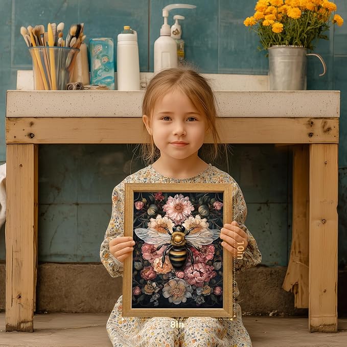 LLEEMPI William Morris Wall Art, Vintage Bee Floral Wall Decor, Insect Flower Canvas Painting, Abstract Nature Botanical Poster Print for Living Room Bedroom Kid Room Hallway Wood Framed 8x10 inch