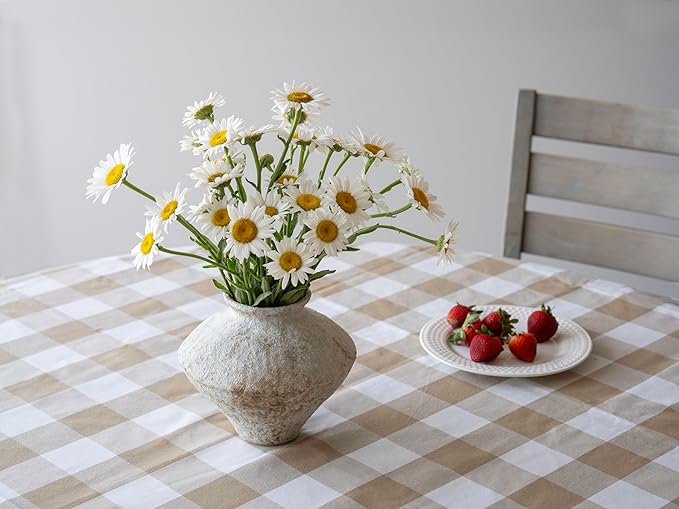 Handmade Rustic White Ceramic Vase Decorative Flower Vase, Textured Pottery Vase for Centerpieces, Kitchen, Living Room, Bedroom Decor Gifts