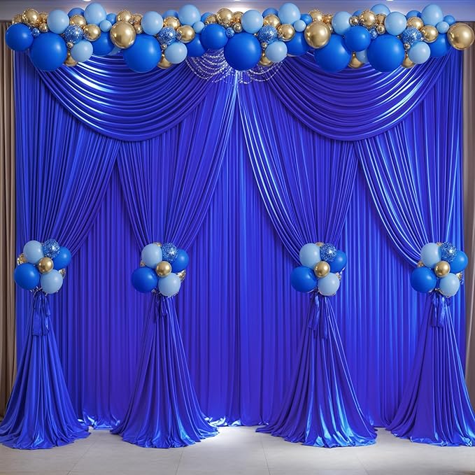 Royal Blue Backdrop Curtains 10 Panels - Wrinkle-Free Polyester Photography Drapes for Baby Shower & Birthday Party - 40 X 10FT