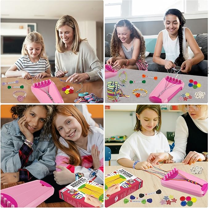 Maynacs Arts and Crafts for Kids Ages 8-12,Friendship Bracelet Making Kit for Girl,Kids Jewelry Making Kit with 28 Pre-Cut Threads,Christmas Birthday Gifts for Ages 6 7 8 9 10 11 12 Year Old Pink