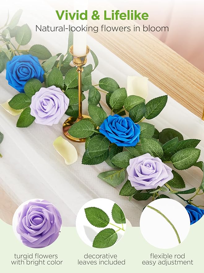 InnoGear Artificial Roses Foam Flowers, 50 Pcs Lilac Roses Artificial Flowers Fake Roses for Decoration DIY Wedding Bouquets Centerpieces Bridal Shower Party Valentine's Day Christmas Xmas