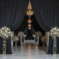 PartyVillage 50ft×15ft Black Backdrop Curtain for Wedding Parties, 10 Panels Wrinkle Free 15 FT Long Polyester Photo Backdrop Drapes Back Drop Cloth for Birthday Photography Background