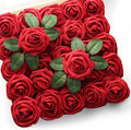 Mocoosy 50 Pcs Artificial Flowers Red Roses Bulk, Real Looking Fake Foam Roses with Stems DIY Wedding Bouquet Floral Arrangement Bride Shower Centerpieces Valentines Day Christmas Tree Decorations