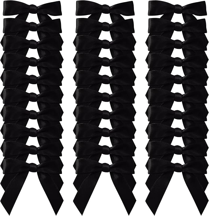 50pcs 1-1/2" Mini Black Satin Ribbon Bows Without Twist Ties for Crafts Gift Wrapping Packing Christmas Decoration (Black)