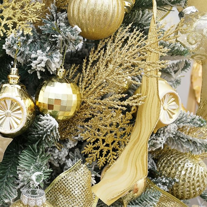 Christmas Glitter Stems 24pcs Artificial Pine Tree Picks for Christmas Tree Ornaments fillers, DIY Xmas Wreath, Crafts, Garland, Holiday, Party, Wedding and Home Decoration(Gold)