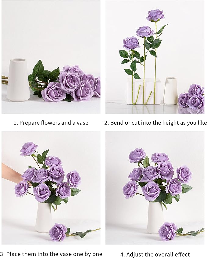 DuHouse 10pcs Silk Roses Artificial Flowers Fake Rose for Arrangement Wedding Party Home Decoration (Lilac)