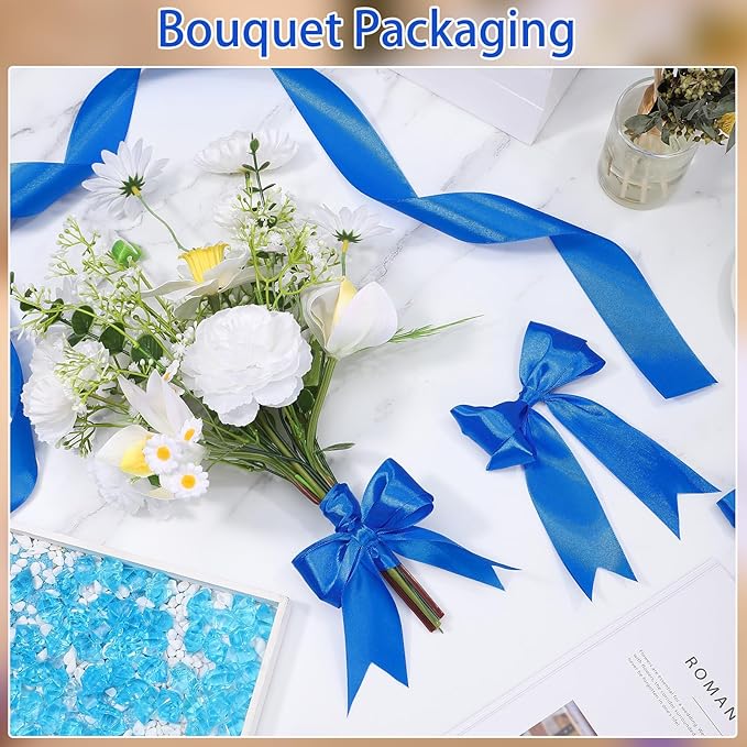 Royal Blue Ribbon 1 1/2 inch 60 Yards Blue Satin Ribbons for Flower Roses Bouquet Bows Making Gift Wrapping Birthday Party Christmas Decorations