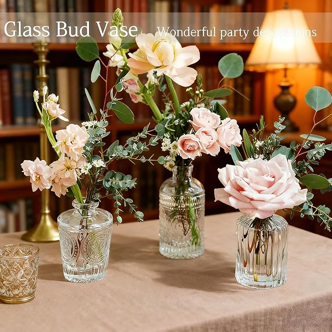 Bud Vases Set of 12 Pcs, Mini Glass Vases for Flowers, Vintage Vase for Centerpieces, Small Flower Vase Design for Wedding Home Flower Party Decor