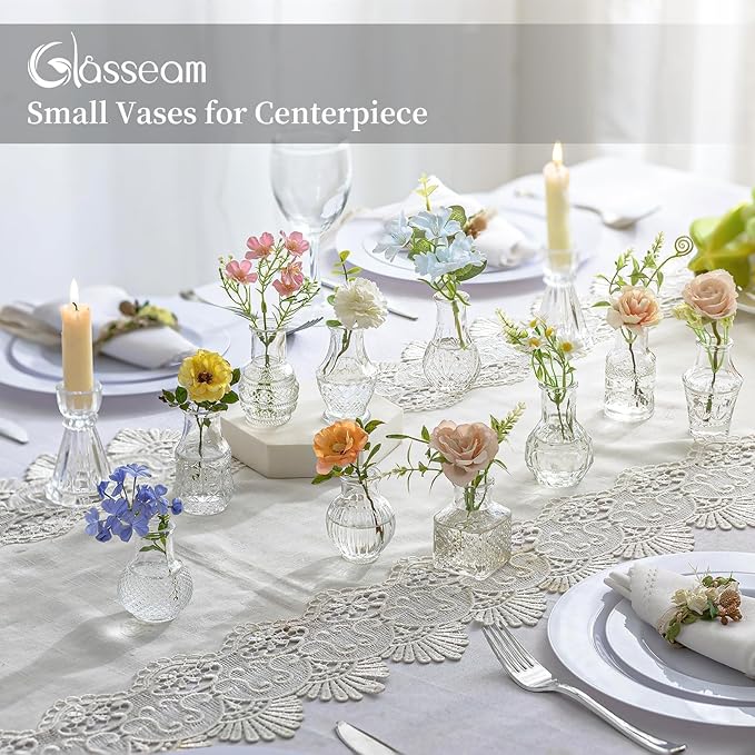 Glasseam Small Bud Vases for Centerpieces: 20PCS Mini Clear Glass Vase Set for Flowers Decor Wedding Party Baby Shower Dining Table Decorations Centerpiece