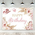 Riyidecor Pink Cowgirl Happy Birthday Backdrop Western Bohemian Pampas Flower 7Wx5H Feet Polyester Fabric Boots Hats Photography Background for Women Girl Table Decor Banner Studio Photo Shoot