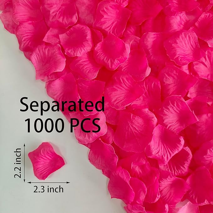 Separated 1000 PCS Artificial Pink Rose Petals for Romantic Night,Faux Hot Pink Flower Petals for Flower Girl Weddings Valentine Day Party Romantic Decoration(Ready-to-use)