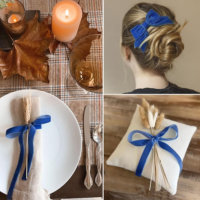 Royal Blue Velvet Ribbon - 5/8 Inch x 10 Yards for Gift Wrapping, Crafts, Christmas Decor, Bow Making, Vintage Fabric