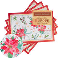 Maison d' Hermine Placemats Set of 4 100% Cotton Washable Cloth Place Mats, Reusable Table Mats for Thanksgiving Christmas Decorations Kitchen Dining Party Wedding (Poinsettia Christmas, 13" x 19")