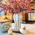 Ginger Jar, White Gold Ceramic Vase Large Handmade Porcelain Vases with Lid, White Gold Decorative Flower Vase for Home, Living Room, Weddings, Centerpieces (14in with Lid)