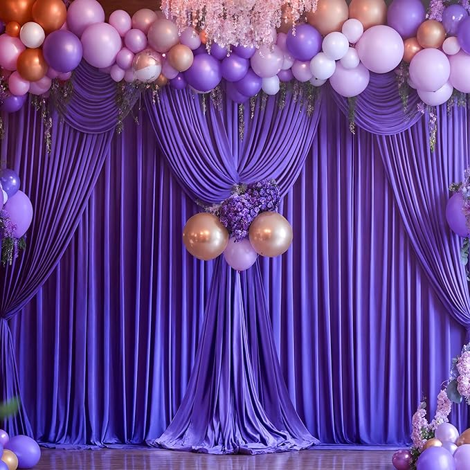Purple Backdrop Curtains 10 Panels-Wrinkle-Free Purple Curtains Polyester Photography Drapes for Baby Shower Birthday Party Photo Background Backdrop Stand- 40 X10FT