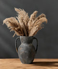 Antique Ceramic Rustic Vase with 2 Handles, Farmhouse Round Flower Vase, Vintage Terracotta Vases for Home Decor, Wedding, Living Room, Table, Shelf Decor - 8.6 Inch Tall, Black Bronze