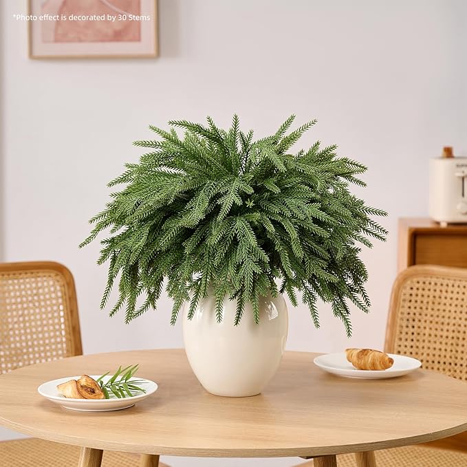30Pcs 18'' Norfolk Pine Stems Realistic, Lifelike Christmas Greenery Pine Branches for DIY Wreaths, Vase Fillers, Indoor Outdoor Decor, Real Touch Christmas Decorations for Table, Mantle