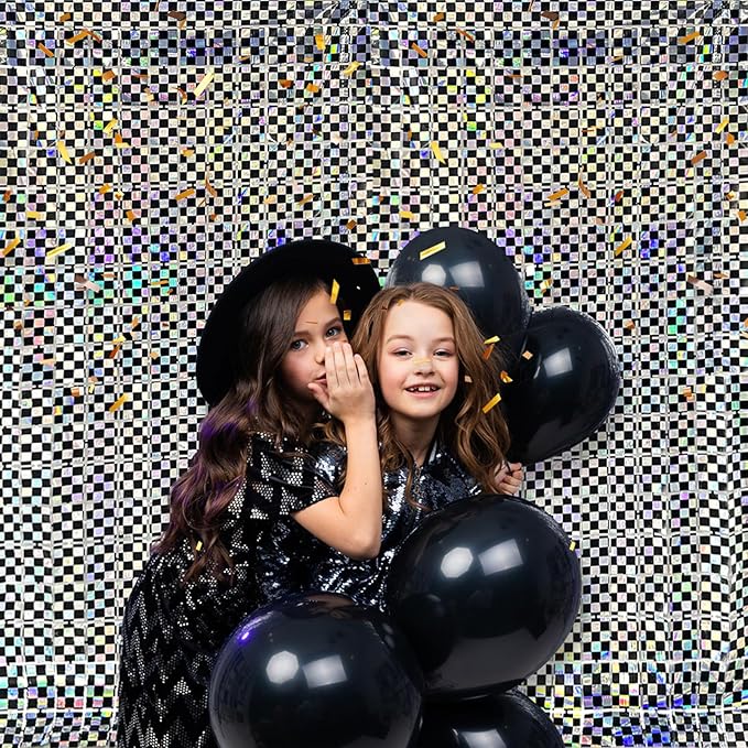 Iridescent Race Car Foil Fringe Curtains Backdrop Racing Party Supplies 2 Pack 3.28 x 6.56 Ft Race Car Theme Background for Kids Boy Birthday Baby Shower Party Decorations