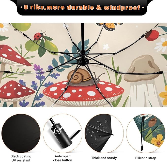 Automatic Folding Umbrella Windproof Strong, UV Protection Compact Floral Hydrangea Hummingbird Sun Rain Sun Rain Travel Umbrellas for Women Men
