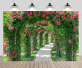 9ftx6ft Spring Flower Garden Backdrop Blossoms Flower Arch Garden Architecture Pillars Blooming Flowers Garden Path Photo Background Outdoor Wedding Portraits Photo Studio Props Wallpaper