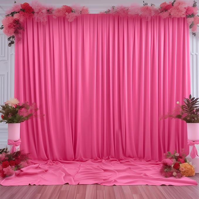 Hot Pink Backdrop Curtain 2 Panels-Wrinkle-Free Polyester Photography Drapes for Wedding Party Photo Background Decorations- 8 X10FT (Hot Pink)