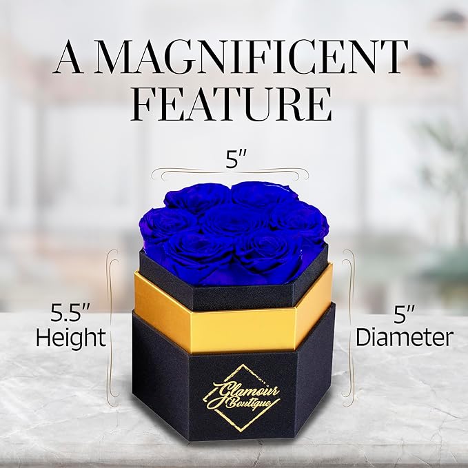 GLAMOUR BOUTIQUE Eternal Preserved Roses in a Box - Flowers Forever, Rose Forever in a Box for Wife, Birthday Gifts for Her, 7 Roses, Blue