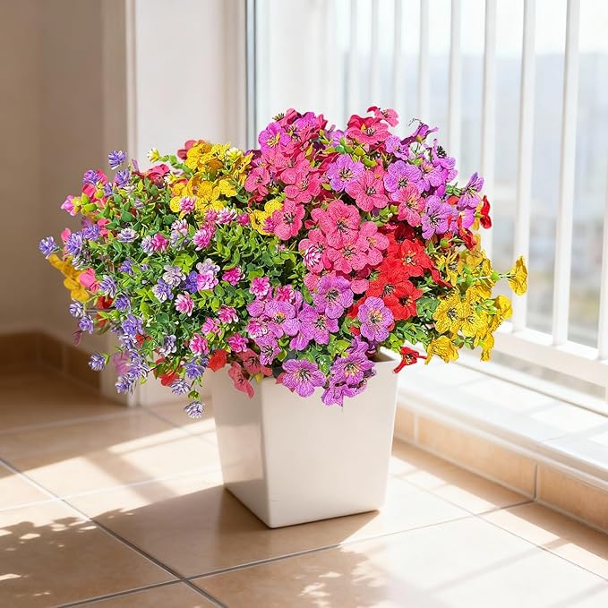 12 Bundles Artificial Flowers for Outdoor,UV Resistant Silk Daisy&Plastic Fake Flowers,Realistic Faux Plants for Spring Decor,Porch,Patio,Garden,Window Box(Mixed)