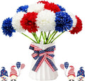 Tinsow 12 pcs Artificial Flower Patriotic Memorial Bouquet Red White and Blue Faux Ball Chrysanthemum Bouquet 4th of July Flowers Silk Flowers Arrangement for Home Party Centerpiece Vase Decor