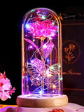 Beferr Christmas Birthday Gifts for Women, Mom Gifts for Christmas Galaxy Glass Rose Forever Preserved Flowers for Delivery Prime Rose in Glass Dome Xmas Gifts for Grandma Wife Sister Her, Pink