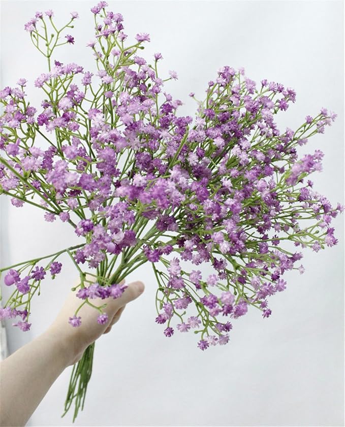 9 Pack Real Touch Artificial Baby's Breath Flowers - 21" Bendable Stems for Wedding Bouquets, Home Centerpieces & Outdoor Decor (Waterproof, Dustproof, Purple)