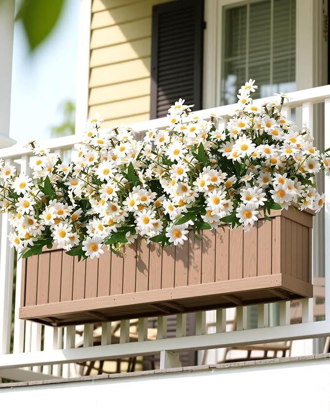 Artificial Flowers, 12 Bundles Daisy Flowers for Outdoors Planters (144 Blooms), Fake Wildflowers, Faux Plants with Silk Daisies for Front Porch Garden Patio Home Aesthetic (White)