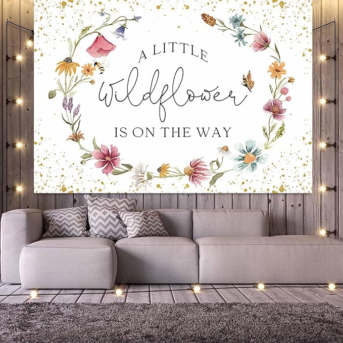 Wildflower Baby Shower Backdrop for Girl Watercolor Wild Floral Butterfly Photography Background Garden Wildflower Baby Shower Cake Table Banner Photoshoot Props (10x7ft)