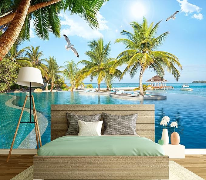 Eierme-Luxury Beach Resort Background Mural Wallpaper Peel and Stick 90" x 67"