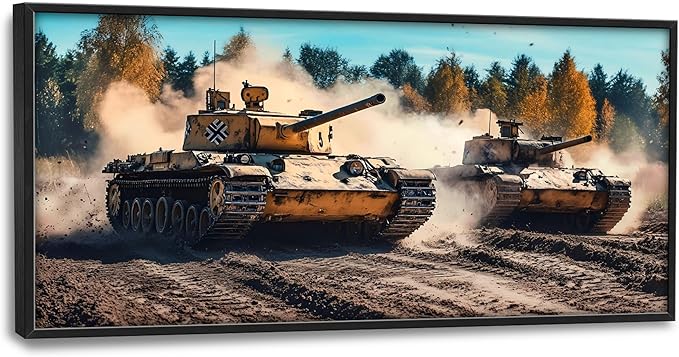 Military Tanks Large Wall Art Framed Wall Decor for Living Room, Tank Pictures Oversized Canvas Print Painting Modern Extra Large Framed Artwork for Bedroom Office Home Decor 60"x30"