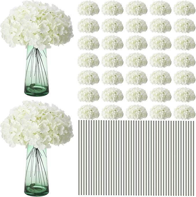 Unittype Silk Hydrangea Artificial Flowers Heads with Stems Faux Hydrangea Flowers for Wedding Centerpieces Bouquets DIY Floral Decorations for Home Indoor(White,300 Pieces)