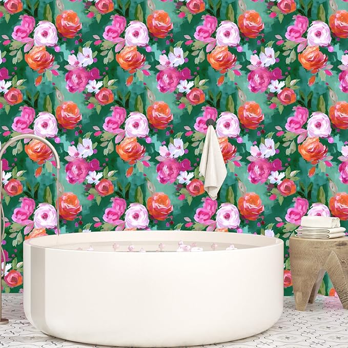 Green Bright Wallpaper Peel and Stick Colorful Contact Paper Watercolor Wall Paper for Beedroom Bathroom Accent Wall Closet Removable Modern Renter Friendly 17.5 x 118In