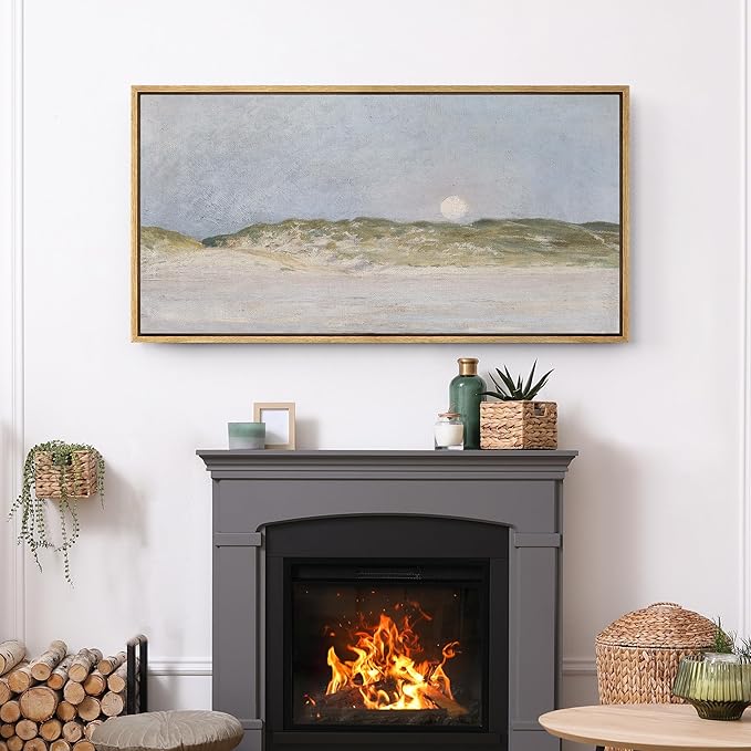SIGNFORD Extra Large Framed Canvas Print Wall Art Serene Landscape Moonrise Over Hills Illustrations Modern Art Relax/Calm Warm for Living Room, Bedroom, Office - 60"x30"