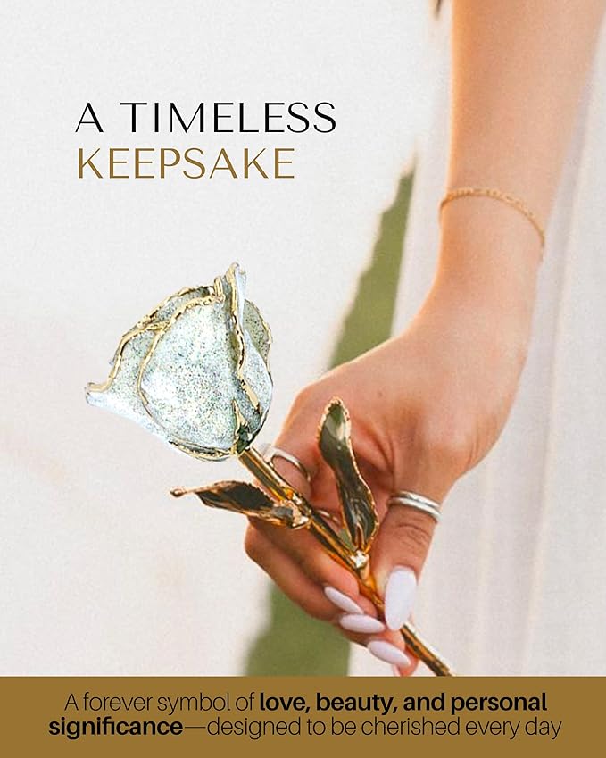 Forever Rose Hand-Dipped in 24K Gold, Opal Inspired October Birthstone with Sparkles, Real Rose in Luxury Gold Gift Box – Perfect Ready to Gift for October Birthday or Any Occasion