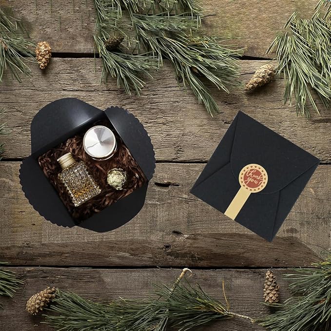 Small Black Boxes for Gifts, 10 PCS Gift Box with Stickers for Thanksgiving, Anniversaries, Party, Birthday, Graduations, and More(4.75” x 4.75” x 3.53”)