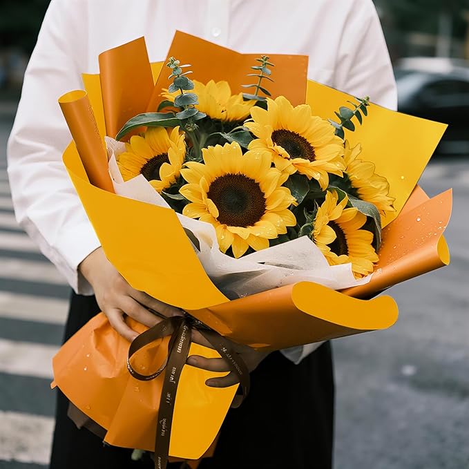 WRAPAHOLIC 20 Sheets Flower Wrapping Paper - 22.4 x 22.4 inch Lemon Yellow Color Water-Resistant Floral Bouquet Wrapping Paper, Florist Supplies Packaging for Fall, Halloween, Wedding Birthday Gift DIY