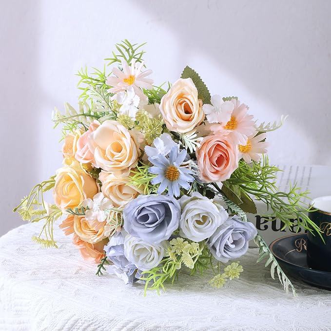Artificial Flowers Bouquets 3 Bunches Fake Flowers Bride Holding Flowers Faux Floral for Home Wedding Spring Decor