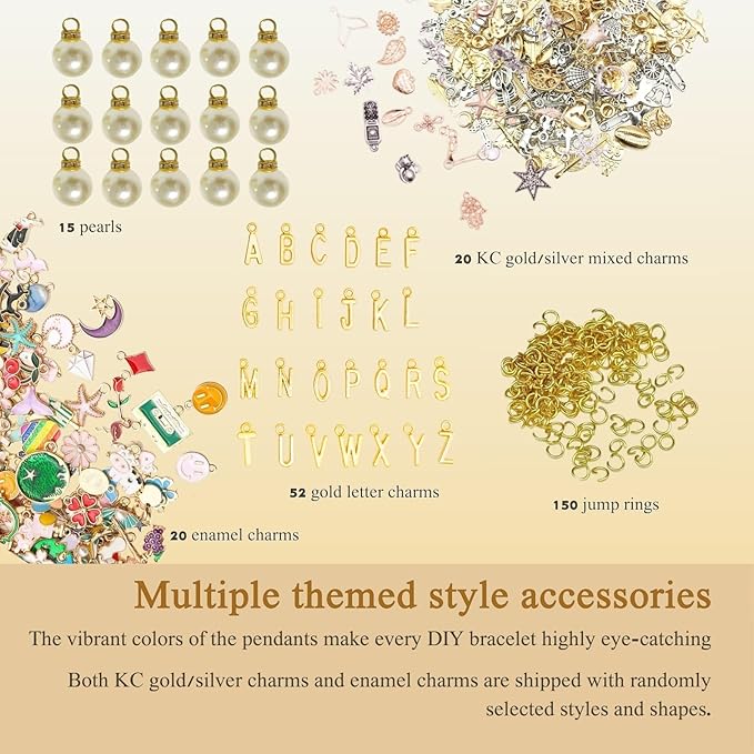 ZSJTYHX Gold Charms Bracelet Making Kit,Charms for Jewelry Making Supplies 362pcs DIY Bulk Heart Star Letter Accessories Silver Crafts for Adults Women Flower Beads Fashion Pearl Trendy Assorted Bag