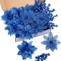 24Pcs Christmas Poinsettia Artificial Flowers and Glitter Berries Kit, 2 Styles Total 16Pcs Christmas Tree Flowers Ornaments, 8Pcs Christmas Tree Picks for Wedding Holiday Decorations, Baby Blue