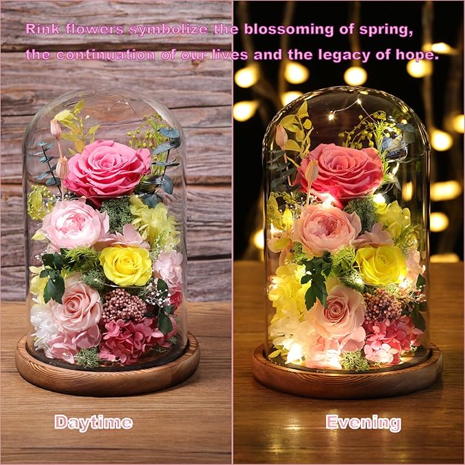Flowers for Delivery Prime Preserved Flowers Rose in Glass Dome,Pink Rose Forever Flowers Birthday Gifts for Women Mom Grandma Friend for Her,Home Decor